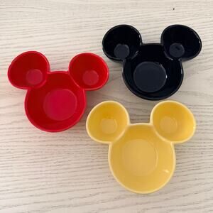 Lot of 3 Disney Mickey Mouse Ear Bowls Ceramic Red Black Yellow